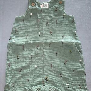 Dot Dot Smile Green Floral Kids Overalls